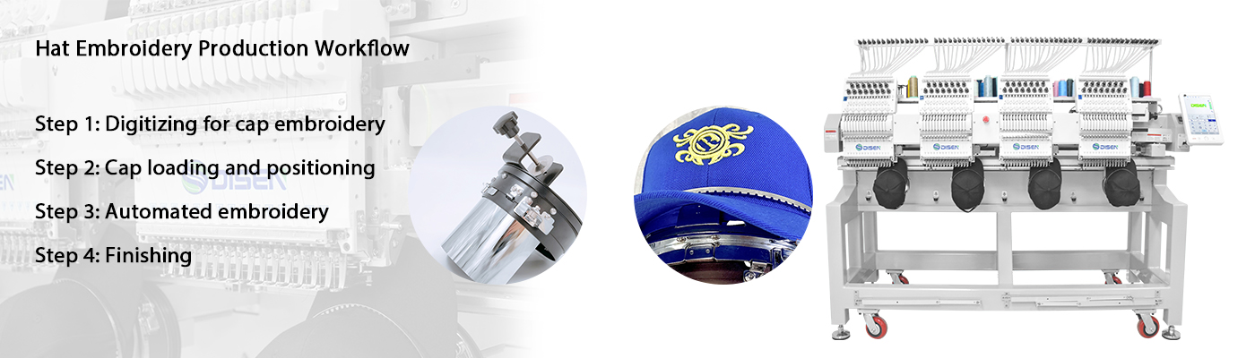 سير عمل إنتاج تطريز القبعة